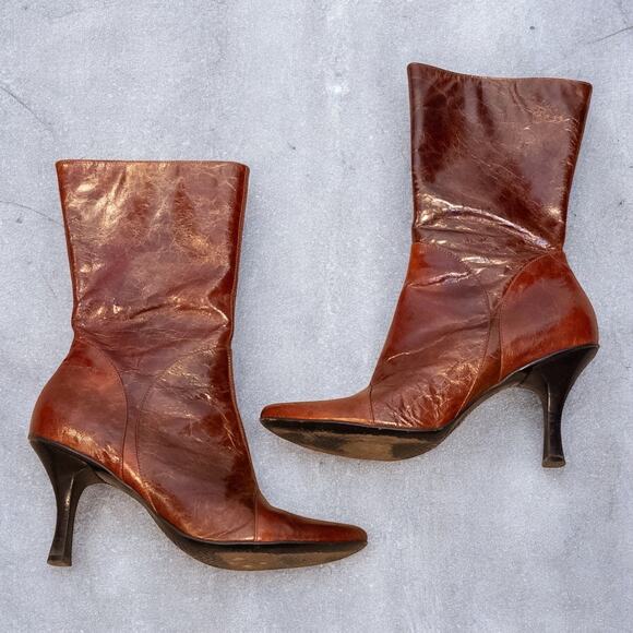 Vintage Y2K Kenneth Cole New York Brown Cognac Leather City Boots Women’s 8.5 - Picture 5 of 11